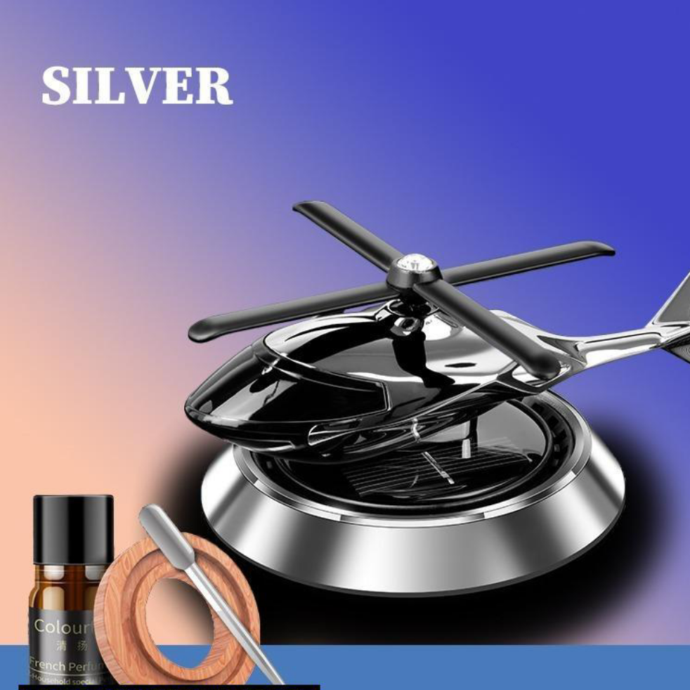 Solar Helicopter Air Freshener For Car, Silver