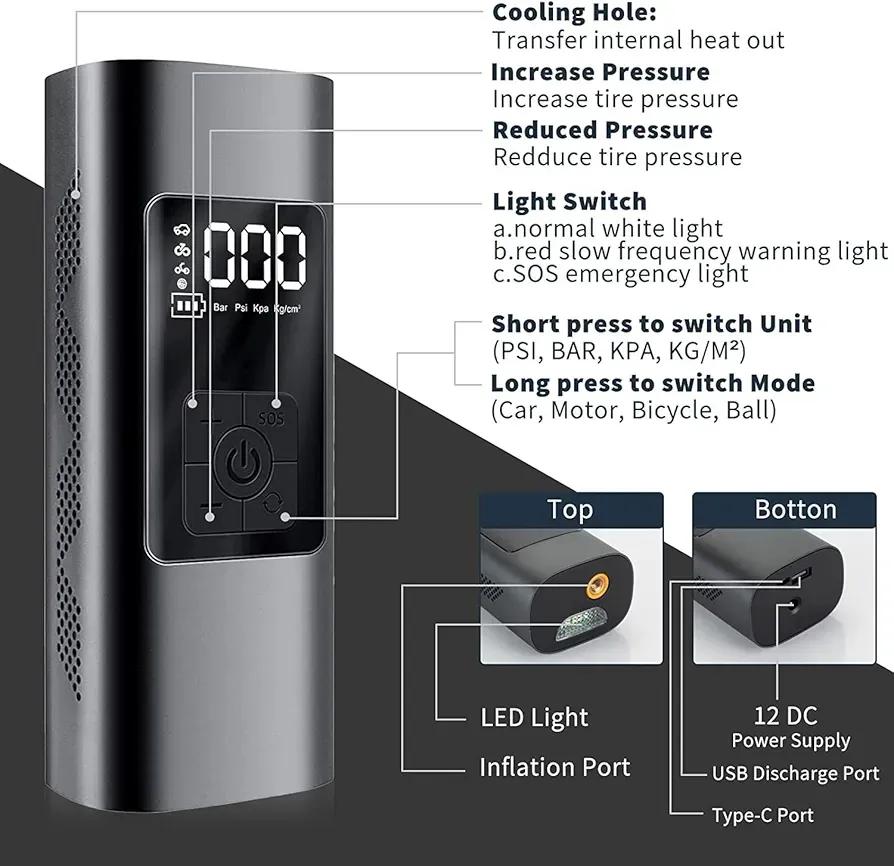 Pc Multiple Functionalities Tyre Inflator
